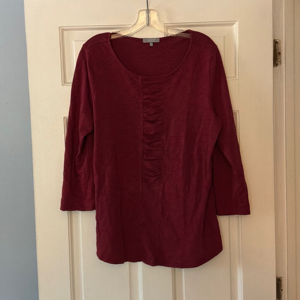Habitat Peruvian Cotton Ruched Shaped Jersey Tee Shirt Burgundy Wine Red Top M